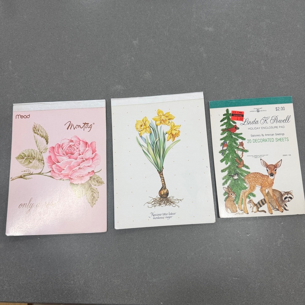 Vintage Mead Montag‎ Stationery Lot Rose Narcissus Linda K Powell Holiday Pads
